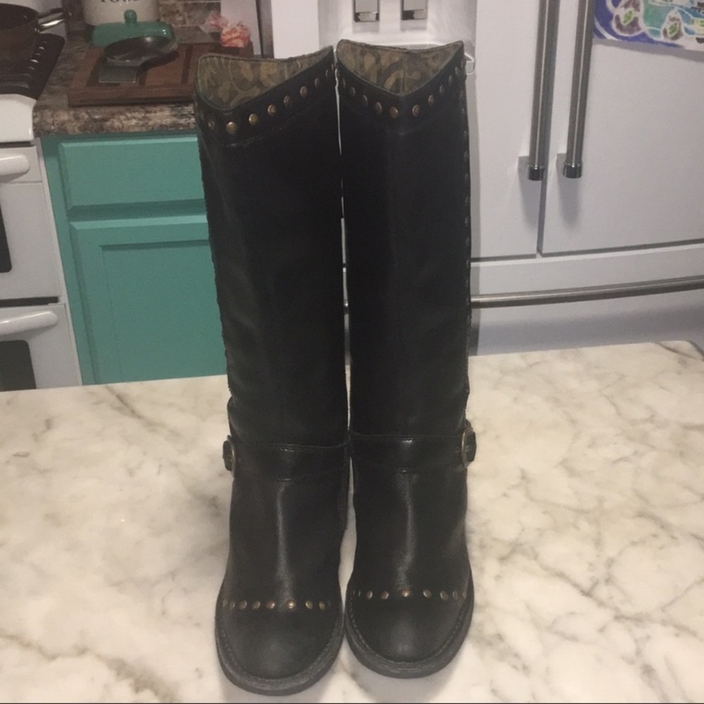 Fly London Black Leather Studded Boots EUC 39